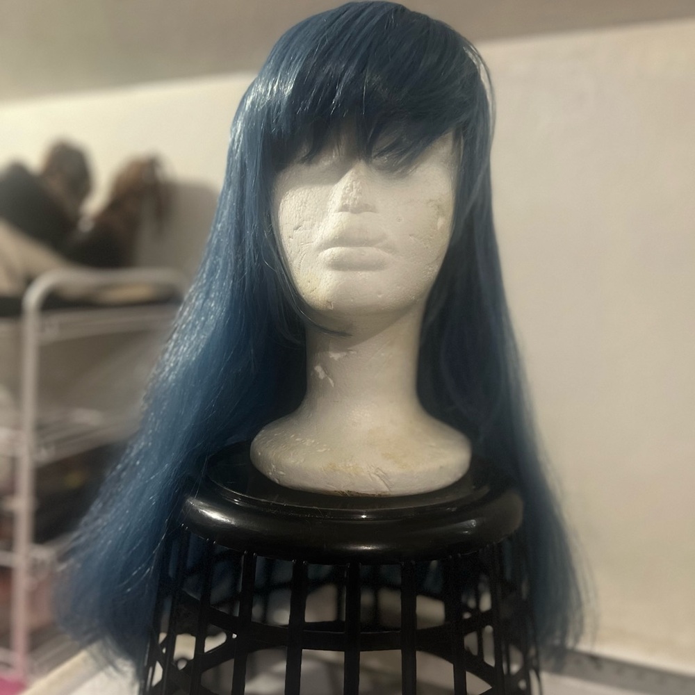 Blue Long Straight Wig with Bangs